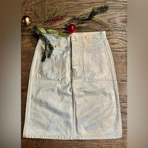 Helmut Lang Metallic Silver Factory High Waisted 100% Cotton Pencil Skirt Sz 28